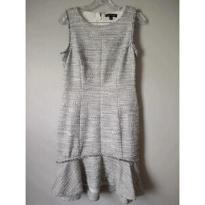 Banana Republic Sz 6 Black & White Gray Tweed Pleated Sleeveless Dress Business